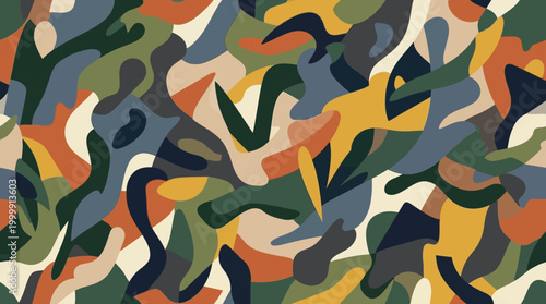 Camouflage Pattern with Abstract Multicolored Shapes.