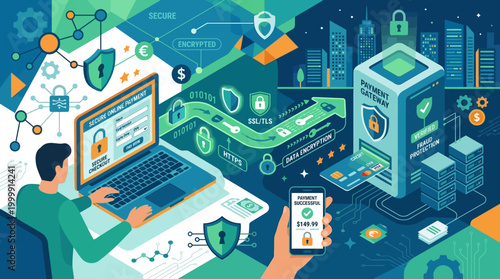 Digital Security and Data Protection Technology Illustration.