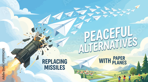 Peaceful Alternative with Paper Planes Replacing Missiles.