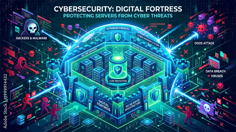 Fototapeta premium Digital Fortress Cybersecurity Concept with Data Protection.