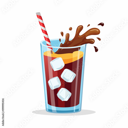 Refreshing Cola Splash with Ice and Straw