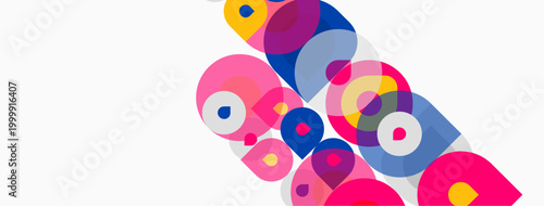 Abstract colorful circles overlap, creating dynamic composition. Bright hues dominate white background. Modern design element.