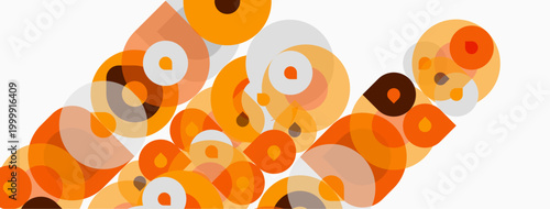 Abstract composition featuring overlapping circles, warm tones dominate design. Shapes vary size, creating dynamic visual texture.