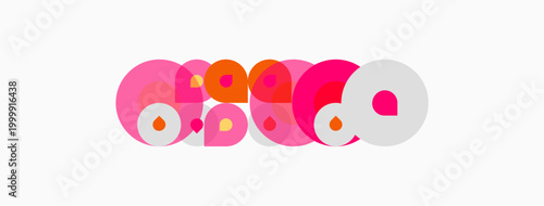 Abstract circles overlap, creating playful composition. Pink, coral, peach hues dominate white background. Modern design element.