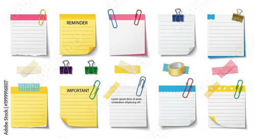 Collection of Sticky Notes and Paper Clips.