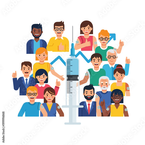 Diverse Group of People Vaccinated with Syringe and Growing Trend