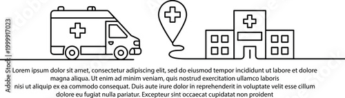 Medical and emergency services vector icons with ambulance and hospital