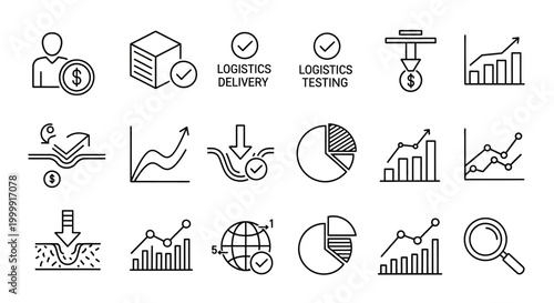 Set of thin line business and finance icons showing growth and analysis.