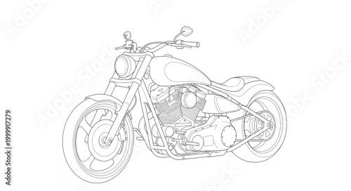 Detailed Sketch of a Classic Motorcycle on a White Background.