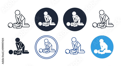 Set of CPR First Aid Procedure Icons for Medical Emergency Training.