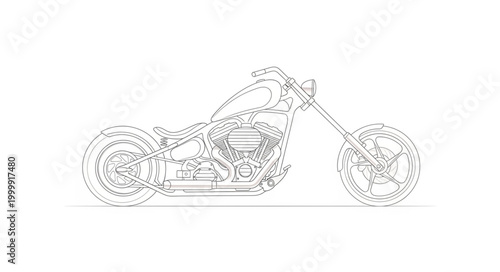 Detailed outline drawing of a custom motorcycle on a white background.