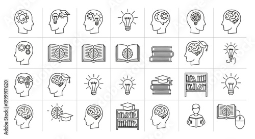 Set of hand drawn education and learning doodle icons.