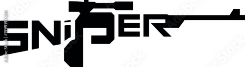 Black stylish sniper rifle logo with sniper text