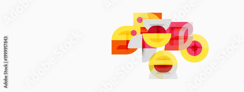 Abstract geometric shapes, warm colors dominate composition. Overlapping forms create dynamic visual interest. Minimalist design.