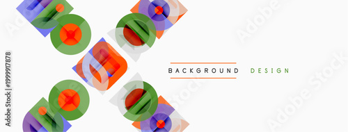 Abstract geometric shapes overlap, creating dynamic visual texture. White background emphasizes colorful design elements. Simple, modern aesthetic.