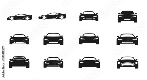 Collection of Sports Car Silhouettes in Various Views.