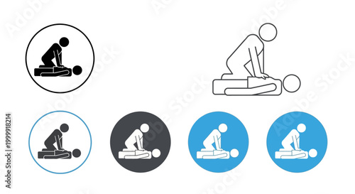 CPR rescue icons set illustrating life saving techniques.