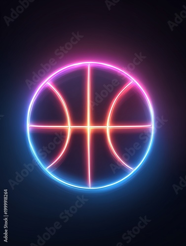 Neon Basketball: A vibrant neon basketball glows brightly against a dark backdrop, perfect for sports design.