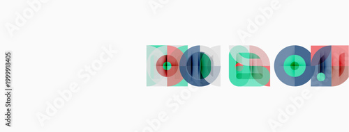 Abstract geometric shapes overlap, creating colorful visual effect. Minimalist design with white background dominates image.