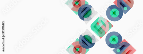 Abstract graphic design features overlapping colorful blocks. Shapes suggest letters, creating dynamic visual composition. Minimalist aesthetic.