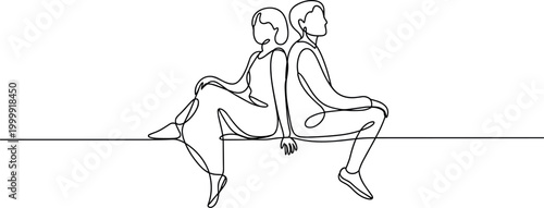 Two people sitting and embracing on a ledge line