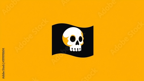 Pirate Flag Against Bright Backdrop: A bold pirate flag featuring the iconic skull and crossbones emblem proudly waves against a vibrant background.