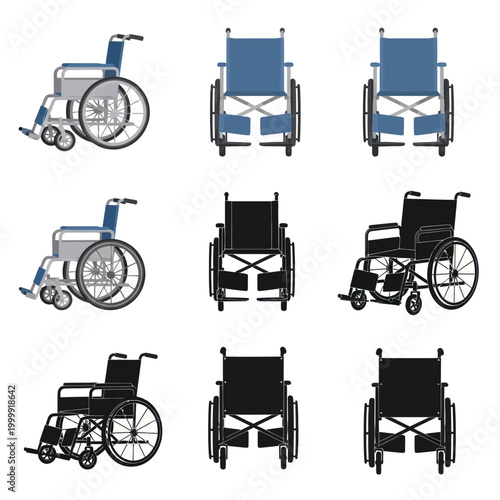 Wheelchair Collection: Front, Side, and Back Views of Manual Mobility Aids