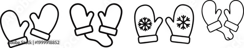 Mittens icon set, simple winter gloves illustration, clean outline design, vector isolated on white