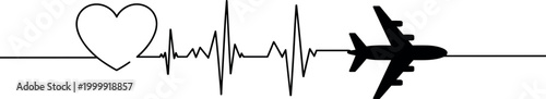 Minimalist line art icon set with heart, heartbeat, and airplane