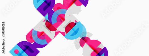 Abstract colorful design features overlapping text elements. Bright hues create dynamic visual impact. Modern aesthetic, simple background.