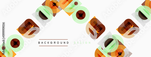 Abstract geometric pattern. Repeating squares, circles, lines create modern design. Light background enhances visual appeal.