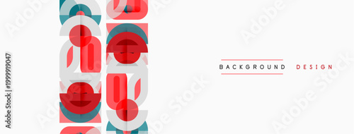 Abstract geometric pattern. Red, blue, gray shapes repeat vertically. Minimalist design suitable for backgrounds, textures, presentations.