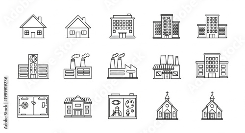 Collection of Hand Drawn Building Icons and Symbols.