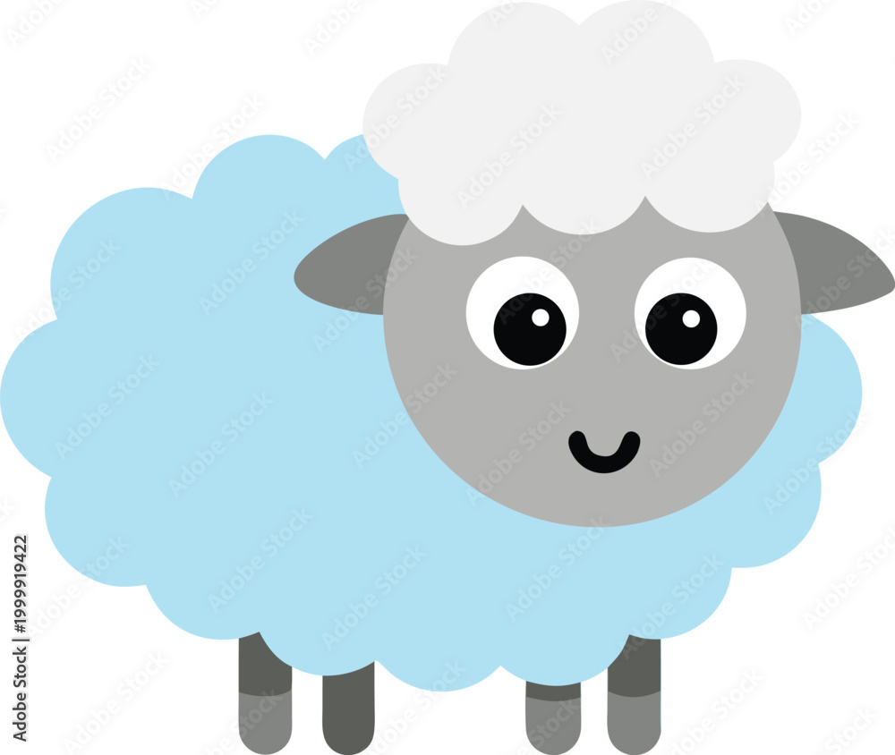 Fototapeta premium Fluffy light blue sheep vector illustration