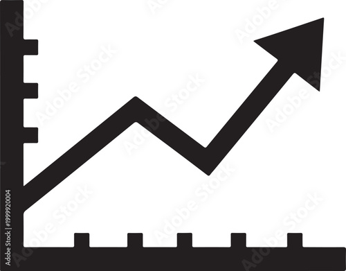 Black and white line graph showing upward trend with axis markers, minimalist of financial growth