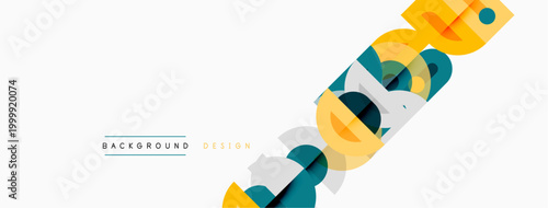 Abstract geometric shapes overlap, creating dynamic visual effect. Minimalist design features muted colors, clean lines. Background is white.