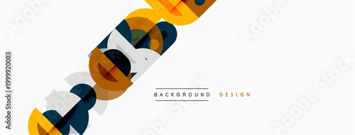 Abstract geometric shapes overlap, creating dynamic visual effect. White background emphasizes colorful design elements. Modern style.