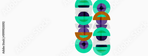 Abstract geometric shapes, colorful circles, lines. Minimalist design, modern aesthetic, clean composition, vibrant hues.