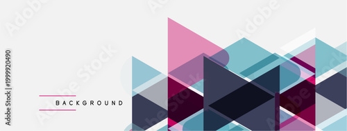 Abstract geometric shapes overlap, creating layered visual effect. Pink, blue, purple hues dominate design. Minimalist style.