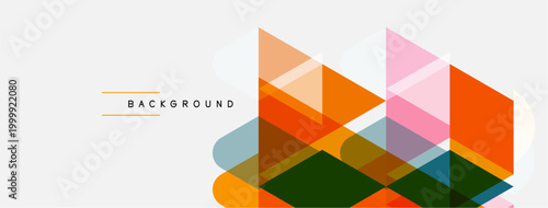 Abstract geometric shapes overlap, creating colorful layered design. Minimalist style, modern aesthetic, suitable background element.