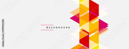 Abstract geometric shapes overlap, creating vibrant color blocks. Minimalist design features text background centered on white space.