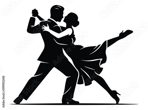 Tango Dance Couple Shape Icon Silhouette Vector black design on a white background