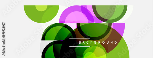 Abstract colorful overlapping circles create dynamic background. Modern design features vibrant green, purple hues. Simple, clean aesthetic.