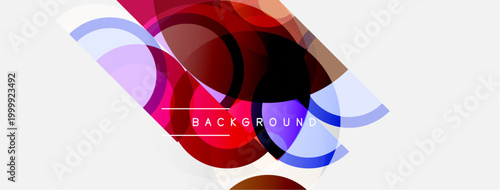 Abstract design features overlapping translucent circles, vibrant colors, modern aesthetic. Background text reads BACKGROUND. Simple, clean composition.
