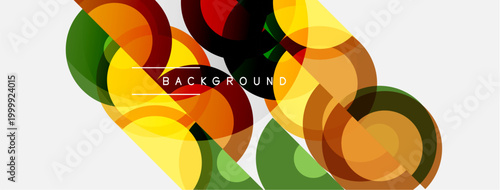 Abstract circles overlap, creating vibrant colorful background. Modern design features warm, cool tones. Simple geometry dominates composition.
