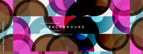 Abstract colorful circles overlap creating dynamic background. Modern design features vibrant hues, geometric shapes.