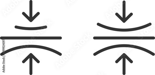 Compression arrows icon set, pressure force direction symbols simple black line vector illustration design