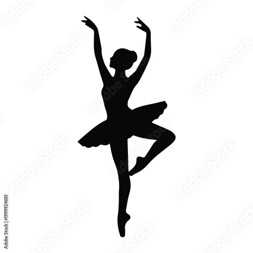 Ballet Dancer Pointe Pose Shape Icon Silhouette Vector black design on a white background