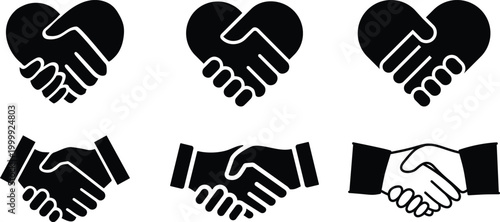 Handshake icon set vector symbol of agreement partnership trust business deal greeting collaboration communication professional support unity concept collection group.