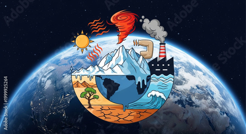 Global Warming Illustration - Depicting Environmental Changes and Climate Crisis.